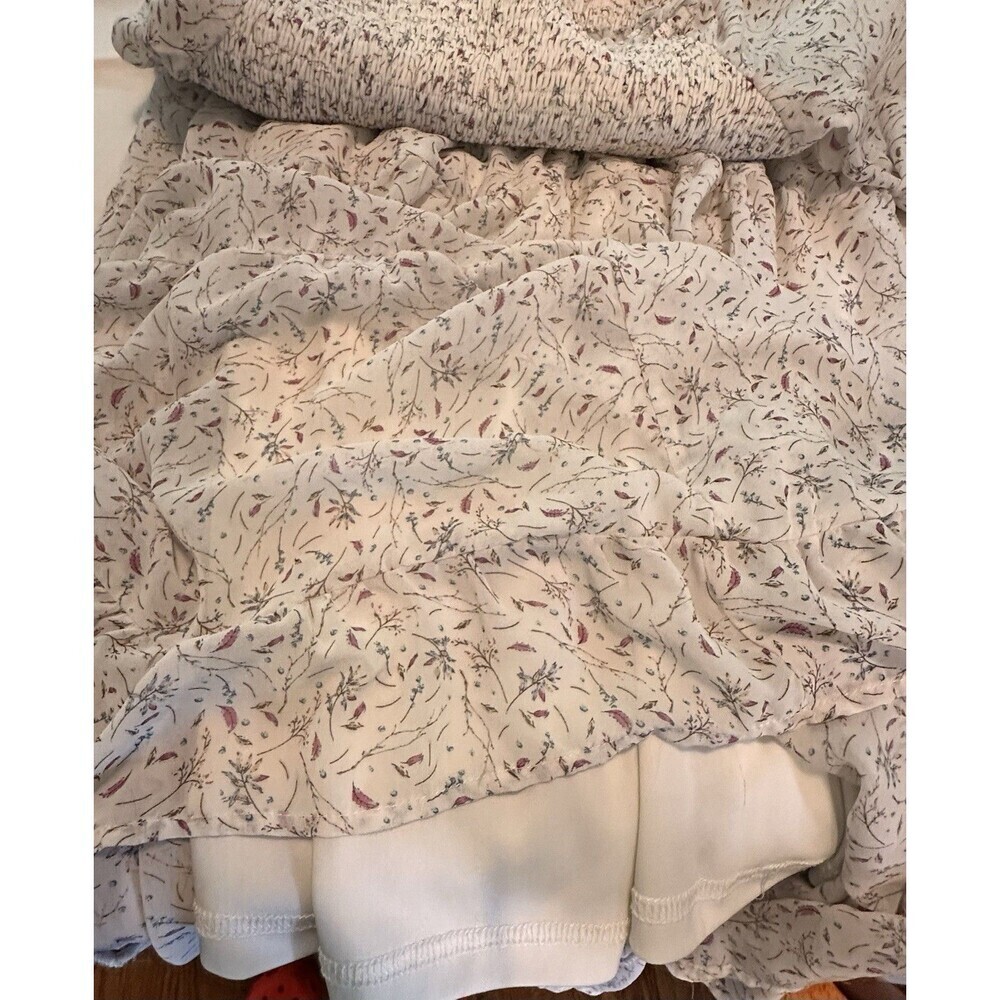 &Merci Sz M Off White Floral Dandy Prairie Midi Smocked TieredDress Long Sleeve - Picture 12 of 15